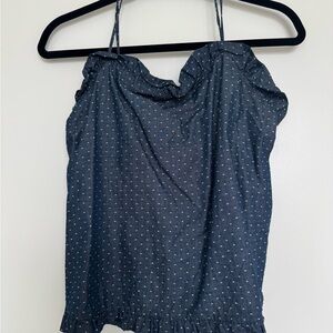 NWOT Amanda Uprichard Navy Dot Ruffle Spaghetti Strap Top
